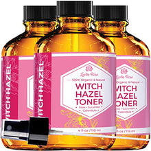 Load image into Gallery viewer, Witch Hazel Toner by Leven Rose, 100% Pure Organic Facial Rose Water with Rose Petals, Calendula, Cucumber, and Chamomile Flower 4 oz
