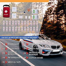 Load image into Gallery viewer, Car Emergency Safety Kit Bag with Portable Air Compressor, First Aid Kit, Heavy Duty Roadside Auto Emergency Kits Jumper Cables Tow Strap Tire Pressure Gauge, Headlamp, for Women, Men, Teen