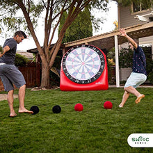 Load image into Gallery viewer, SWOOC Games - Giant Kick Darts (Over 6ft Tall) with Over 15 Games Included - Giant Inflatable Outdoor Dartboard with Soccer Balls, Air Pump & Score Card - Jumbo Foot Darts Game with Big Target (Red)