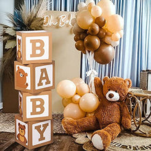 Load image into Gallery viewer, Teddy Bear Baby Shower Boxes for Birthday Party Decorations – 4 Brown BABY Balloon Boxes With Teddy Bears Printed,Baby Blocks for First Birthday Boys Girls Babyshower Decorations Gender Reveal Backdrop