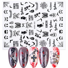 Load image into Gallery viewer, 3D Halloween Nail Art Stickers Black Self Adhesive Nails Art Accessories Decals Spider Web Ghost Pumpkin Skull Cat Witch Cool Spooky Slider Wraps for Halloween Holiday Supplies Nail Art Decorations