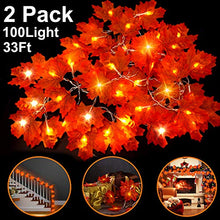 Load image into Gallery viewer, Thanksgiving Decorations Lighted Fall Garland, Fall Maple Leaves String Lights for Indoor Outdoor Total 32 ft 100 LED Maple Leaves Light,Halloween String Lights Fall Decor for Home Holiday