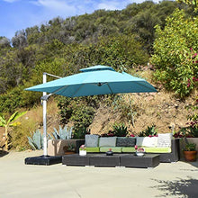 Load image into Gallery viewer, PURPLE LEAF 12 Feet Double Top Deluxe Square Patio Umbrella Offset Hanging Umbrella Cantilever Umbrella Outdoor Market Umbrella Garden Umbrella, Turquoise Blue