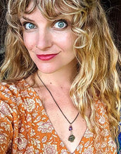 Load image into Gallery viewer, MOLDAVITE & SUGILITE Pendant in Real Gold! 12 Kt Genuine Crystal 19" Necklace. Synergy 12 Tektite Metaphysical Jewelry Meteorite Wire Wrap Stone