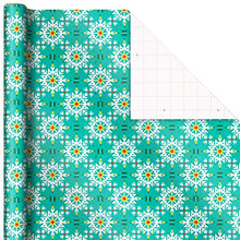 Load image into Gallery viewer, Hallmark Holiday Wrapping Paper with Cut Lines on Reverse (3 Rolls: 120 sq. ft. ttl) Teal, Yellow, Pink, Orange Patchwork and Donkeys for Christmas, Kwanzaa, Three Kings Day