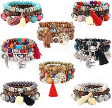 Load image into Gallery viewer, YADOCA 8 Pcs Bohemian Wood Beaded Bracelets Set for Women Boho Multilayer Tassel Strand Elephant Charm Bracelets Stretch