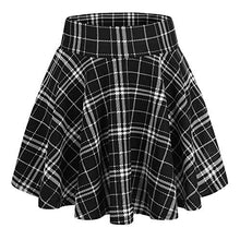 Load image into Gallery viewer, DJT FASHION Women's Casual Mini Flared Pleated Skater Skirt with Shorts Large Black Plaid