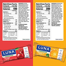 Load image into Gallery viewer, LUNA BAR - Fruit Variety Pack - NEW bars with prebiotics - Good Source of Fiber - Gluten Free - Delicious Fruit Flavors - Lemon, Cherry, Tangerine (1.69 Ounce Snack Bars, 12 Count)