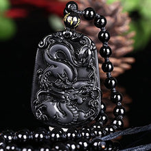 Load image into Gallery viewer, Pure Natural Zodiac Necklace Pendant Made of Obsidian Gemstone Horoscope Animal Sign Amulet (Dragon,Lucky)