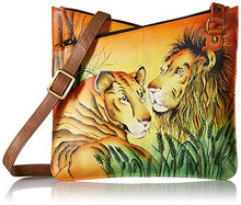 Load image into Gallery viewer, Anna by Anuschka Hand Painted Leather Women's V TOP MULTICOMPARTMENT Crossbody, Lion in Love