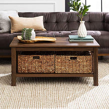 Load image into Gallery viewer, WE Furniture Rustic Wood Rectangle Coffee Accent Table Storage Baskets Living Room, 40 Inch, Dark Walnut