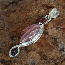 Load image into Gallery viewer, CZgem Rhodochrosite Pendant, 925 Sterling Silver Nature Handmade Boho Shape, 2"