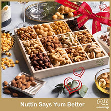 Load image into Gallery viewer, Christmas Gift Basket Holiday Nuts in Reusable Wooden Tray + Heart Ribbon (12 Assortments) Gourmet Food Bouquet Xmas Arrangement Platter, Birthday Care Package, Healthy Kosher Snack Box - Families