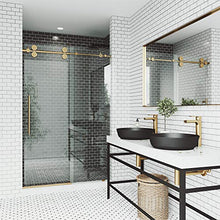 Load image into Gallery viewer, VIGO VG6041MGCL6074 3.0" L -60.0" W -74.0" H Elan Frameless Sliding Rectangle Shower Door with Clear 0.38" Tempered Glass and Stainless Steel Hardware in Matte Gold Finish with Reversible Handle