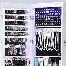 Load image into Gallery viewer, GISSAR Full Length Mirror Jewelry Cabinet, 6 LEDs Jewelry Armoire Wall Mounted Over The Door Hanging, Jewelry Organizer Storage with Lights Lockable White