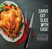 Load image into Gallery viewer, Chefman Electric Knife with Bonus Carving Fork & Space Saving Storage Case Included One Touch, Durable 8 Inch Stainless Steel Blades, Rubberized Black Handle, BPA Free, 120 Volts and Watts