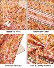 Load image into Gallery viewer, Arach&Cloz Women's Boho Tie Neck Printed Short Sleeve Floral Summer Loose Tassels Casual Midi Dress with Pockets (Floral01,S)