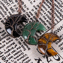 Load image into Gallery viewer, Tree of Life Crescent Moon Necklace Bronze Copper Wire Wrap Natural Gemstones Healing Crystal Pendant Necklace(#2 Set)
