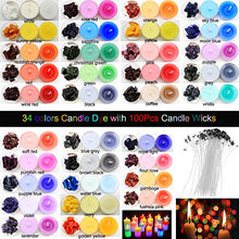 Load image into Gallery viewer, Kalolary Candle Wax Dye, Candle Dyes Making Candle 34 Color Candle Dyes for Candle Making with 100 Pieces Candle Wicks for DIY Candle Making Supplies