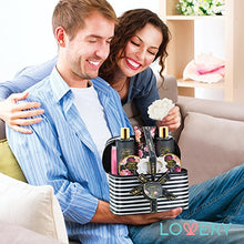 Load image into Gallery viewer, Home Spa Gift Basket, Luxury 8 Piece Bath & Body Set For Men and Women, Fresh Peony Scent - Contains Shower Gel, Bubble Bath, Lotion, Bath Salt, Body Scrub, Bath Soap, Back Scrubber & Cosmetic Bag