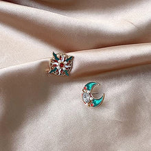 Load image into Gallery viewer, 14K Gold Plated Luxury Retro Aristocratic Palce Enamel Sun & Moon Stud Earrings for Women S925 Silver Post Stud Light Weight Birthday Valentine's Day Mothers Day Christmas Gift