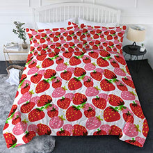 Load image into Gallery viewer, BlessLiving Strawberry Comforter Set Full/Queen, 3pcs All Season Quilted Comforter, Red Pink Fruits Print Bedspread for Kids Girls Lightweight Soft and Breathable