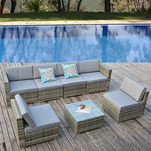Load image into Gallery viewer, YITAHOME 7 Piece Outdoor Patio Furniture Sets, Garden Conversation Wicker Sofa Set, and Patio Sectional Furniture Sofa Set with Coffee Table and Cushion for Lawn, Backyard, and Poolside