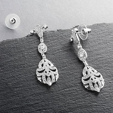 Load image into Gallery viewer, Mariell 1920's CZ Dangle Vintage Wedding Earrings for Brides - Genuine Platinum Plated Antique Jewelry