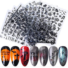 Load image into Gallery viewer, 9 Sheets 3D Halloween Nail Art Stickers Black Nail Decals Self-Adhesive Skull Witch Pumpkin Ghost Cross Eye Spider Cat Eye Nail Design Sticker for Halloween Party Favor Manicure Tips Decorations