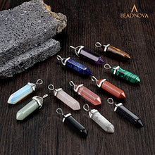 Load image into Gallery viewer, BEADNOVA Natural Rose Quartz Necklace Gemstone Crystal Necklace for Women Healing Stone pendant Jewelry for Men Pendulum Divination Pink Crystal Hexagonal pendant (18 Inches Stainless Steel Chain)