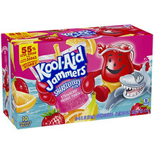 Load image into Gallery viewer, Kool-Aid Jammers Sharkleberry Fin Strawberry Orange Punch Artificially Flavored Kids Soft Drink (10 ct Box, 6 fl oz Pouches)