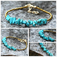 Load image into Gallery viewer, Turquoise Link Bracelet Gold Plated Hematite Beaded Adjustable Chain Minimalist Jewelry for Women 7’’
