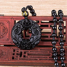 Load image into Gallery viewer, Mson Obsidian Pendant Necklace Obsidian Crystal Pendant Necklace Pattern with Extend Bead Chain for Men or Women (Pi Yao/Pi Xiu)