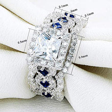 Load image into Gallery viewer, Newshe Size 7 Blue Engagement Wedding Ring Set 3pcs 2.5ct Princess White Cz and 1 Stackable Eternity Ring