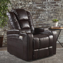 Load image into Gallery viewer, Christopher Knight Home Emersyn Tufted Fabric Power Recliner with Arm Storage and USB Cord, Brown / Black