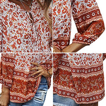 Load image into Gallery viewer, YUZIBAO Blouses for Women V Neck Long Sleeve Boho Tops Babydoll Shirts Floral Print Blouse(Red,XL)