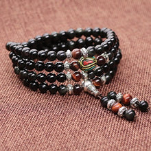 Load image into Gallery viewer, COAI Multilayer Red Tiger Eye and Obsidian Malas Prayer Beads Bracelet