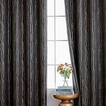 Load image into Gallery viewer, PANOVOUS Blackout Curtains for Bedroom 84 Inches Long Thermal Insulated Wave Line Black Curtains Drapes for Sliding Glass Door Room Darkening Light Heat Blocking Curtains 52W x 84L Inch 2 Panels Black