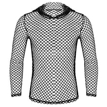 Load image into Gallery viewer, Alvivi Men's Sexy See Through Shirt Fishnet Mesh T-Shirt Long Sleeve Hoodie Undershirt Clubwear Black#Hooded XX-Large