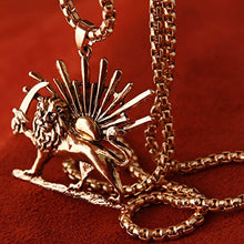 Load image into Gallery viewer, Asoodehdelan Gold Pt Iranian Persian Lion Sun Shir Khorshid Pahlavi Necklace Iran Farvahar (24" Gold Chain)