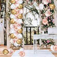 Load image into Gallery viewer, Rose Gold Confetti Latex Balloons, 60 Pack White Gold Balloon 12 inch Birthday Balloons with Gold Ribbon for Party Wedding Bridal Shower Decorations