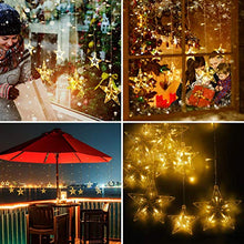 Load image into Gallery viewer, Quntis LED 12 Stars Curtain Lights - 138 LEDs Window Icicle Christmas Lights 8 Modes Decorative Backdrop Fairy String Lights for Outdoor Indoor Home Bedroom Wedding Party Holiday Wall, Warm White