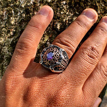 Load image into Gallery viewer, MEVA 925 Sterling Silver Stylish Filigree Design Amethyst Stone Men's Ring RKB0038 (9.50)