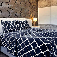 Load image into Gallery viewer, Utopia Bedding Printed Bed Sheet Set - 1 Fitted Sheet, 1 Flat Sheet and 2 Pillowcases - Soft Brushed Microfiber Fabric - Shrinkage and Fade Resistant (Queen, Navy Quatrefoil with White Pattern)