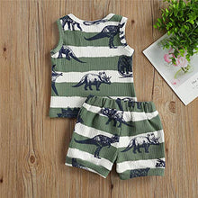Load image into Gallery viewer, 2Pcs Baby Boys Summer Clothing Sets Cute Letters Print Sleeveless Tank Tops T-Shirt+Palm Shorts Outfits (Black Tank Tops+Beach Shorts, 0-6 Months)