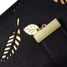 Load image into Gallery viewer, Women's Long Leaf Bifold Wallet Leather Card Holder Purse Zipper Buckle Elegant Clutch Wallet Handbag, Black, One Size