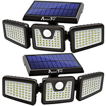 Load image into Gallery viewer, Bundle - 2 Pack Black LED Solar Motion Sensor Lights & 2 Pack White LED Solar Motion Sensor Lights; 128 LED 800LM, 3 Adjustable Heads, 270° Wide Angle Illumination, IP65 Waterproof
