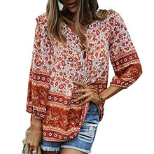 Load image into Gallery viewer, YUZIBAO Blouses for Women V Neck Long Sleeve Boho Tops Babydoll Shirts Floral Print Blouse(Red,XL)