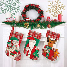 Load image into Gallery viewer, Yecence Christmas Stockings Large 3 Pcs Set 19" 3D Style Santa Snowman Reindeer Character for Xmas Classic Decoration Fireplace Hanging Ornaments Holiday Décor