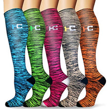 Load image into Gallery viewer, 5 Pairs Copper Compression Socks for Men Women 20-30 mmHg, is Best for Running Nurses Medical Pregnancy Travle (02-5 Assorted, Large/X-Large)